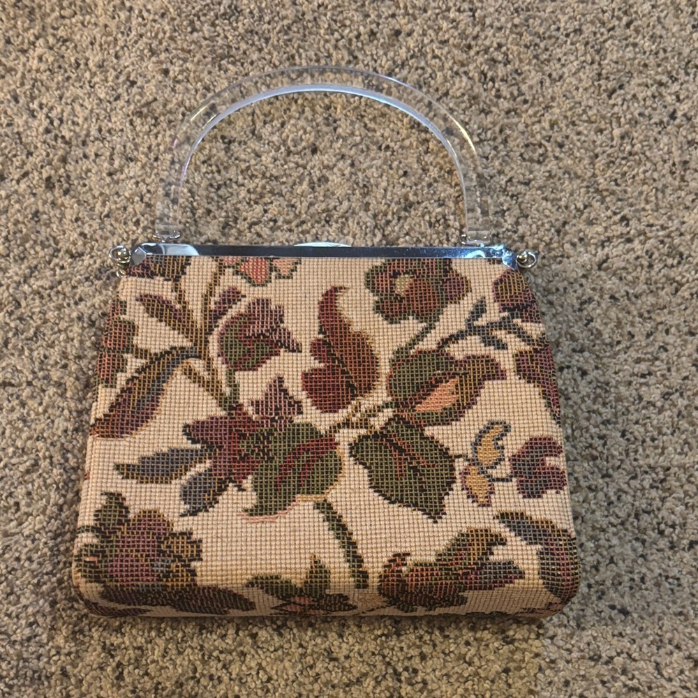 Floral Tapestry Handbag with Clear Handle